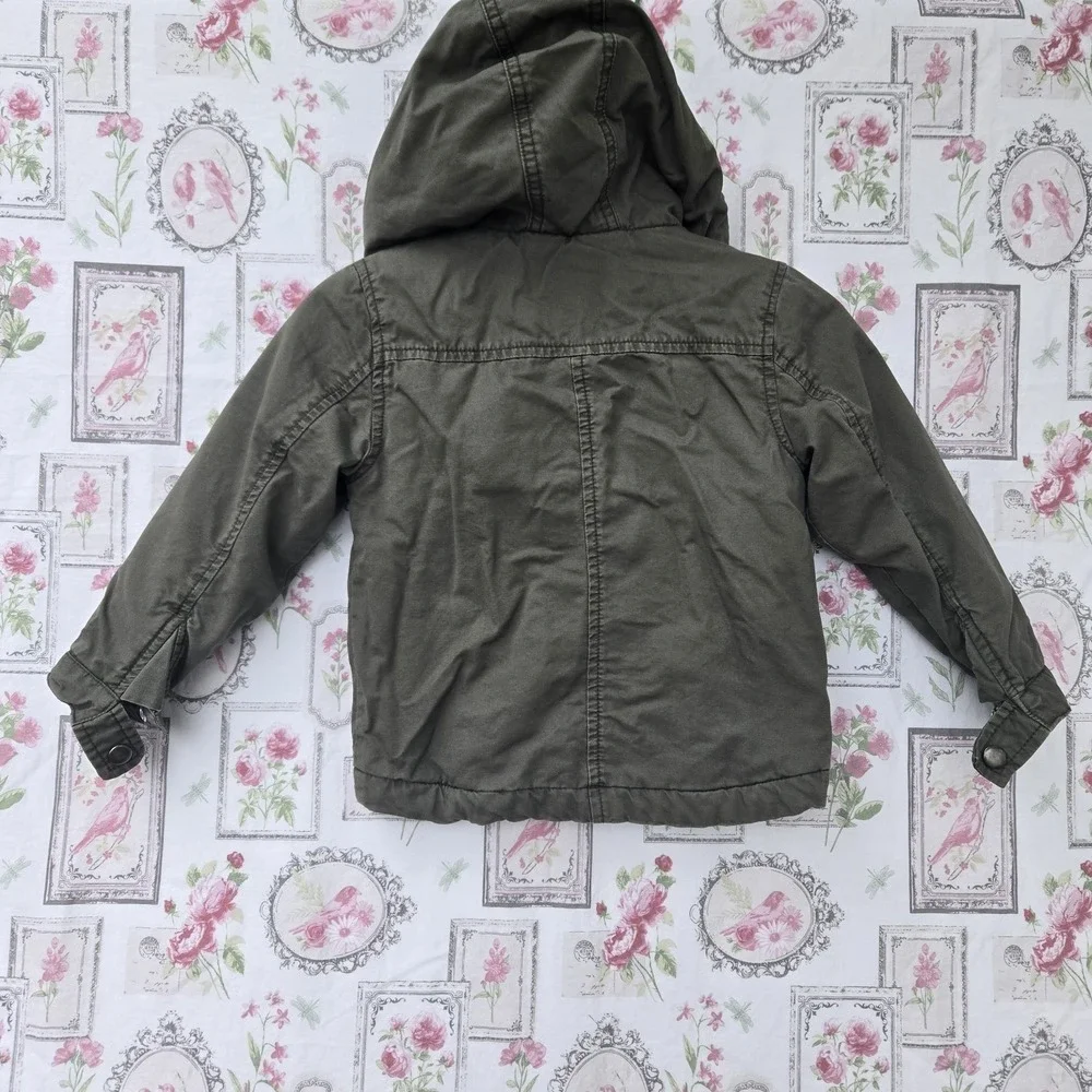 OshKosh B'gosh Toddler Boy 24M Green Utility Jacket Sherpa Hooded Fleece Lined